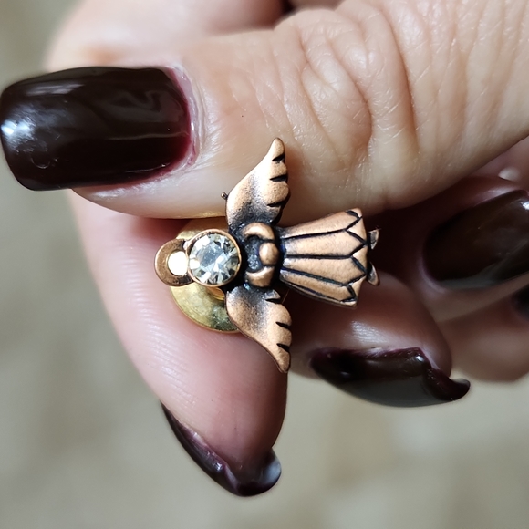 Vintage JJ Jonette Jewelry Tiny Angel Tack Pins Brass & Copper Set of 2 - Picture 4 of 4